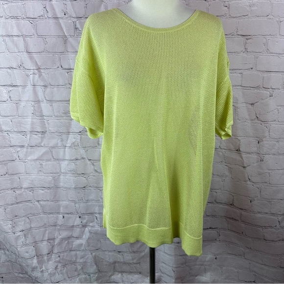 Chico's open Knit sweater Top pull over sz 3 (XL 16) chartreuse yellow green - Picture 1 of 10